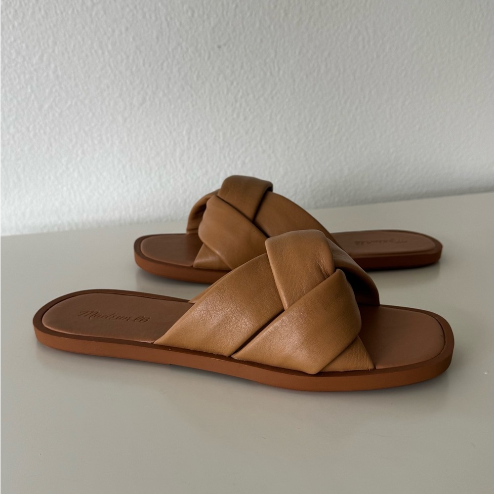 Madewell Jayna Amber Brown Knotted Leather Slide Sandals